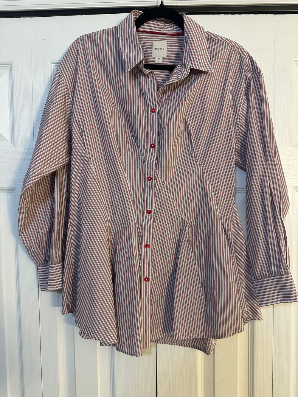 Maeve Pink and White Striped Button-Down Shirt